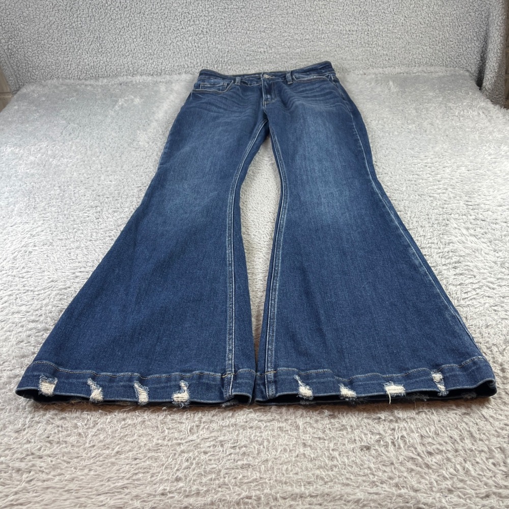 Artemis Vintage Flare Jeans Medium Wash Distressed Hem Bell Bottom 9/28